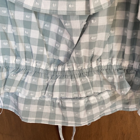 LC Lauren Conrad off the shoulder textured check w ruffle top - Picture 16 of 17